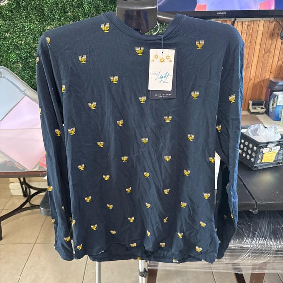 MINORA let the light shine in blue L Long Sleeve T-shirt Denim & Flower - Picture 1 of 5